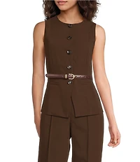 Lucy Paris Anna Woven Scoop Neck Sleeveless Belted Button Front Vest