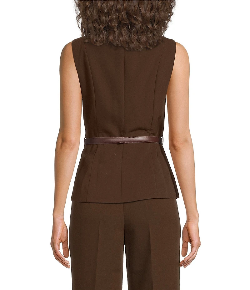 Lucy Paris Anna Woven Scoop Neck Sleeveless Belted Button Front Vest