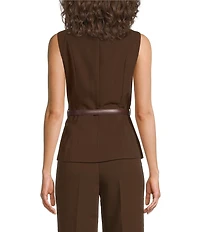 Lucy Paris Anna Woven Scoop Neck Sleeveless Belted Button Front Vest