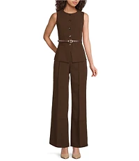 Lucy Paris Anna Woven Scoop Neck Sleeveless Belted Button Front Vest