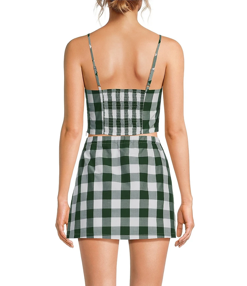 Lucy Paris Annie Gingham Print Sweetheart Neck Sleeveless Coordinating Crop Top