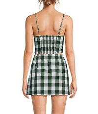 Lucy Paris Annie Gingham Print Sweetheart Neck Sleeveless Coordinating Crop Top