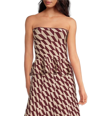 Lucy Paris Antonella Geo Print Strapless Knit Coordinating Peplum Top