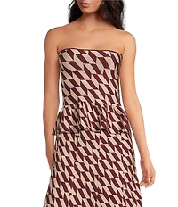 Lucy Paris Antonella Geo Print Strapless Knit Coordinating Peplum Top