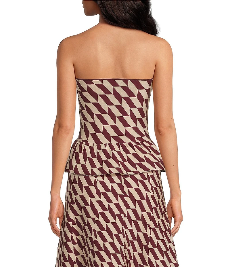 Lucy Paris Antonella Geo Print Strapless Knit Coordinating Peplum Top