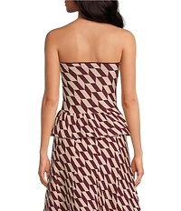 Lucy Paris Antonella Geo Print Strapless Knit Coordinating Peplum Top