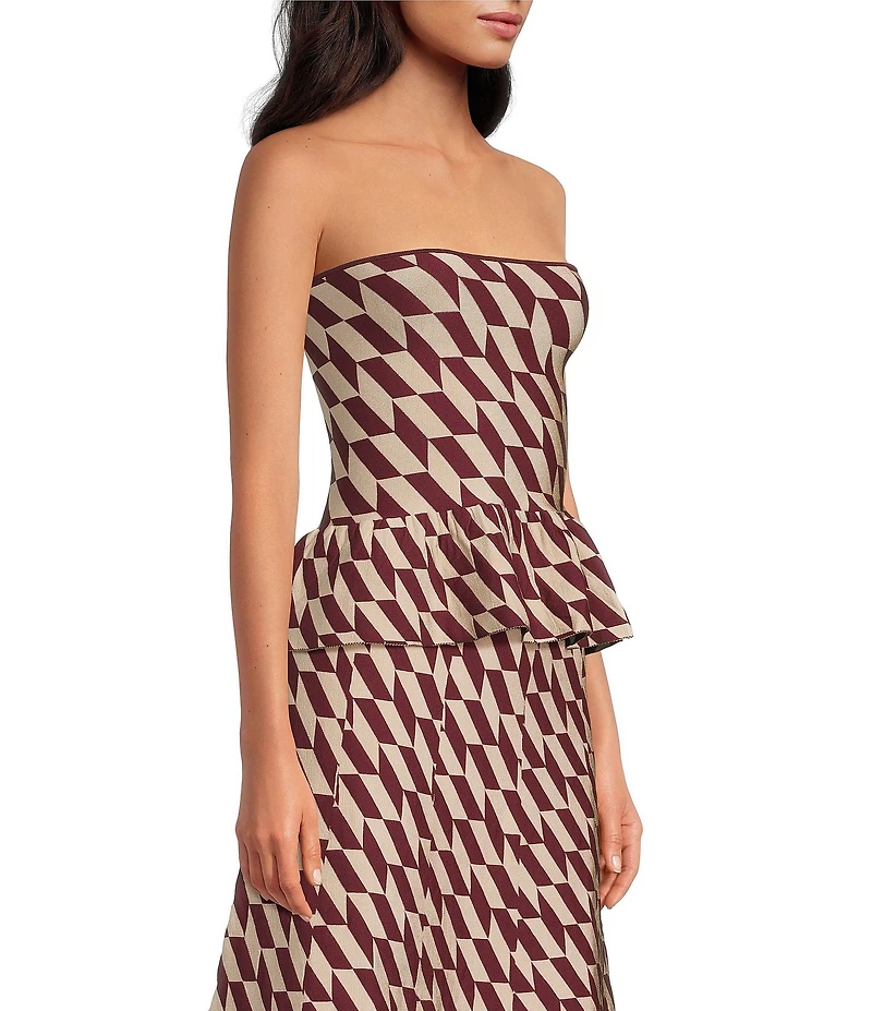 Lucy Paris Antonella Geo Print Strapless Knit Coordinating Peplum Top