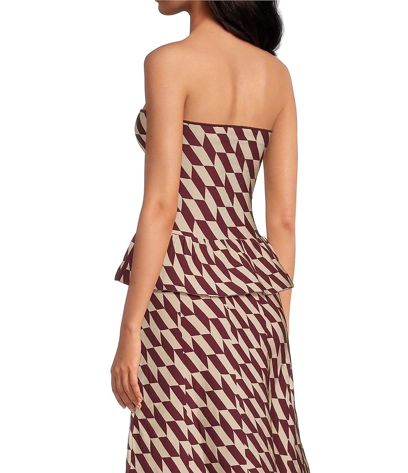 Lucy Paris Antonella Geo Print Strapless Knit Coordinating Peplum Top