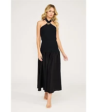Lucy Paris Areella Halter Neck Sleeveless Mixed Media Midi Dress
