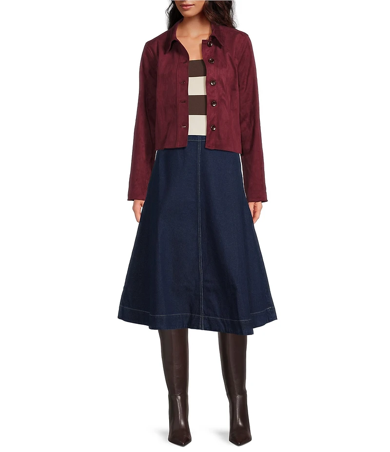 Lucy Paris Barren Faux Suede Point Collar Long Sleeve Jacket