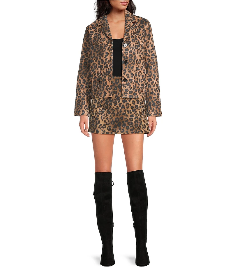 Lucy Paris Barren Leopard Print V-Neck Long Sleeve Faux Suede Jacket