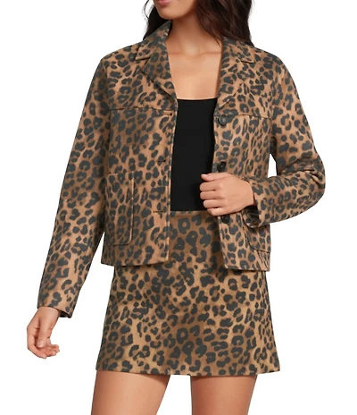 Lucy Paris Barren Leopard Print V-Neck Long Sleeve Faux Suede Jacket