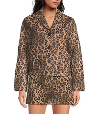 Lucy Paris Barren Leopard Print V-Neck Long Sleeve Faux Suede Jacket