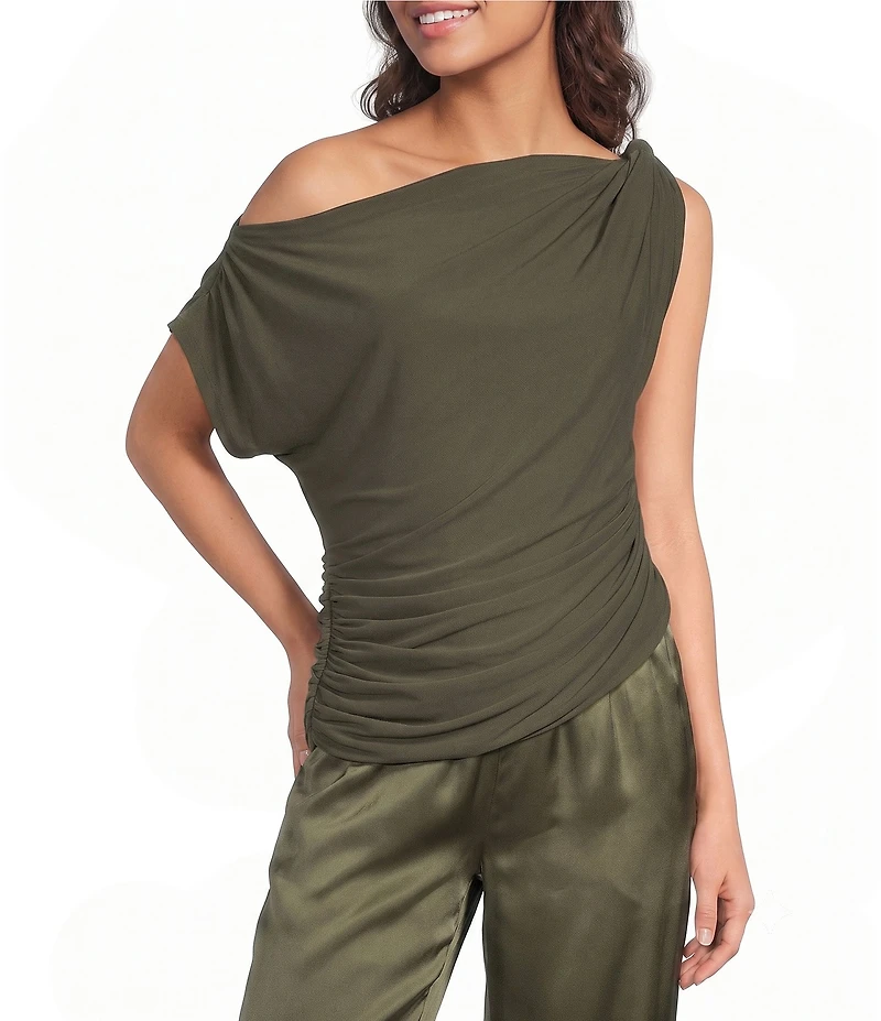 Lucy Paris Benny Asymmetrical Draped Neck Sleeveless Mesh Top