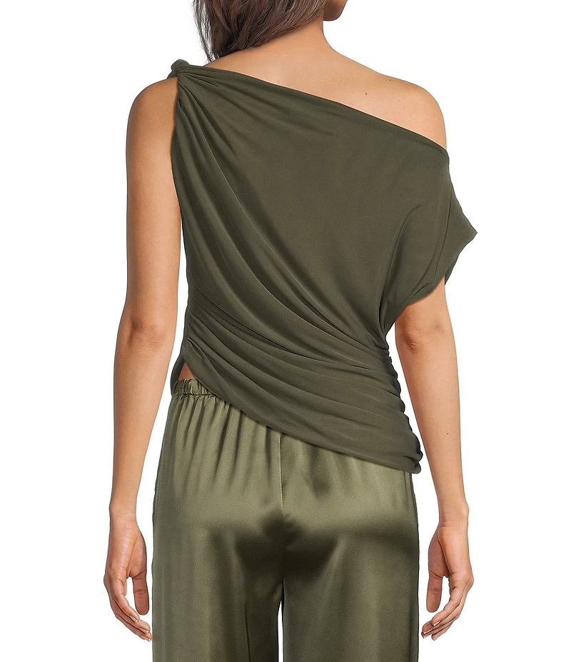 Lucy Paris Benny Asymmetrical Draped Neck Sleeveless Mesh Top