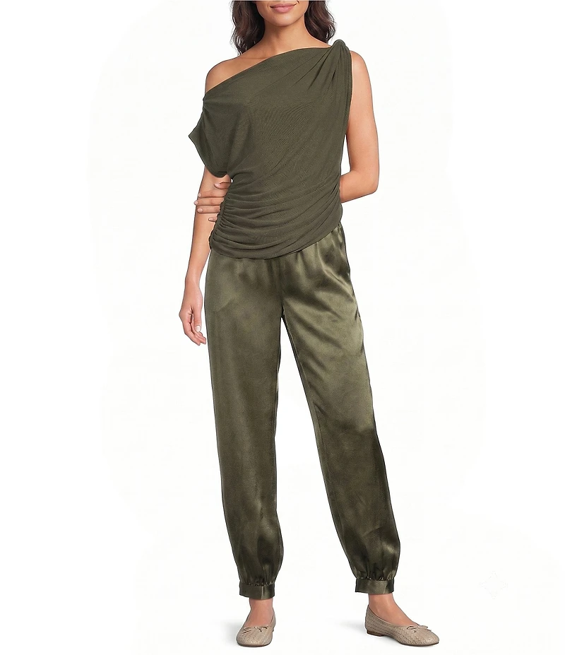 Lucy Paris Benny Asymmetrical Draped Neck Sleeveless Mesh Top