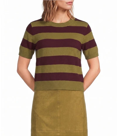 Lucy Paris Bobbie Striped Round Neck Short Sleeve Sweater Knit Top