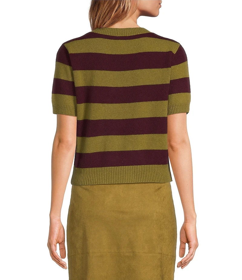 Lucy Paris Bobbie Striped Round Neck Short Sleeve Sweater Knit Top