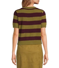 Lucy Paris Bobbie Striped Round Neck Short Sleeve Sweater Knit Top