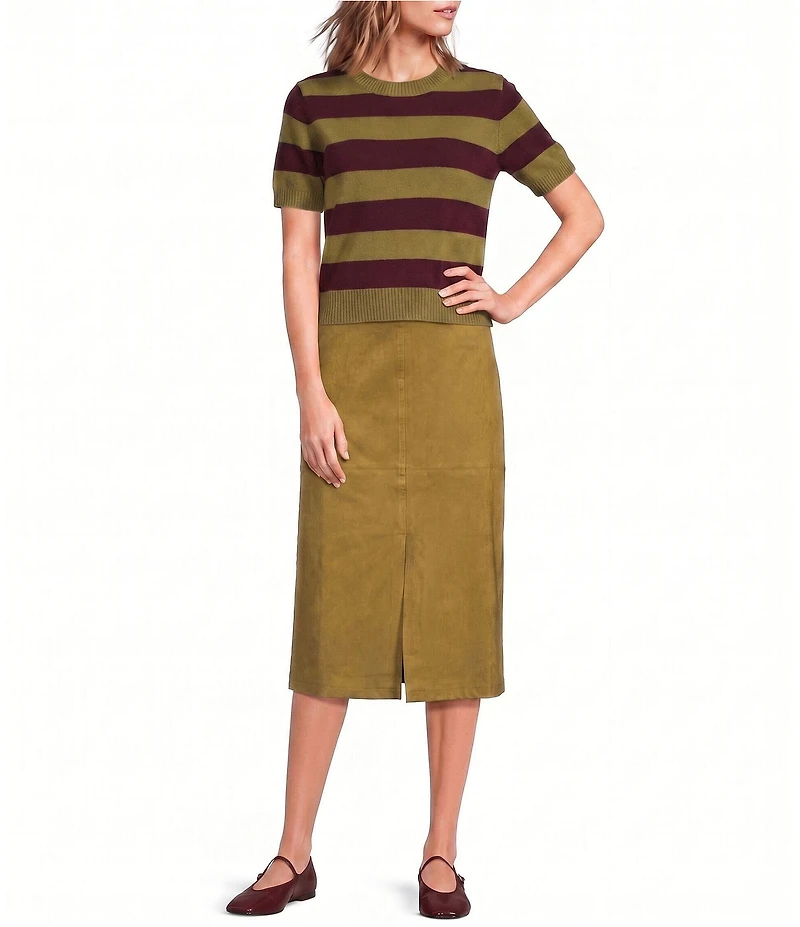 Lucy Paris Bobbie Striped Round Neck Short Sleeve Sweater Knit Top