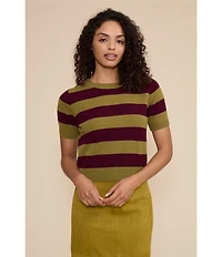Lucy Paris Bobbie Striped Round Neck Short Sleeve Sweater Knit Top