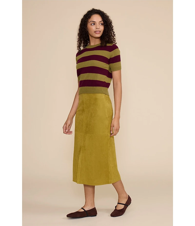 Lucy Paris Bobbie Striped Round Neck Short Sleeve Sweater Knit Top