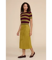Lucy Paris Bobbie Striped Round Neck Short Sleeve Sweater Knit Top