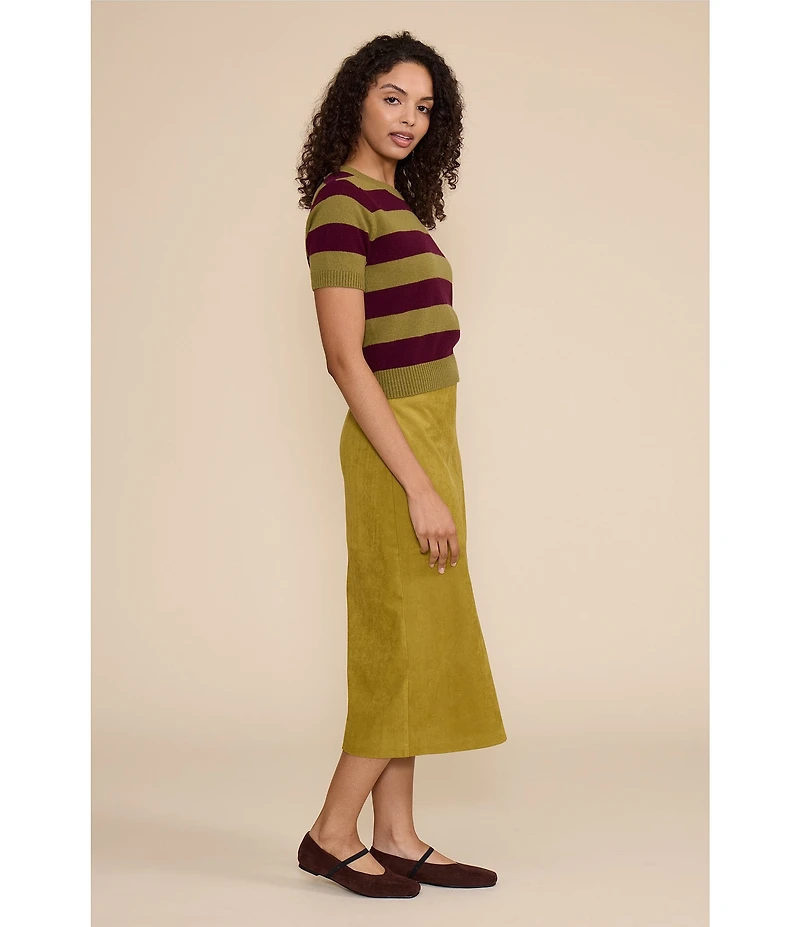 Lucy Paris Bobbie Striped Round Neck Short Sleeve Sweater Knit Top