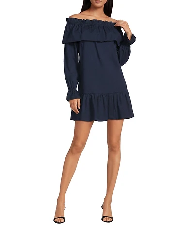 Lucy Paris Brony Off-The-Shoulder Long Sleeve Mini Dress