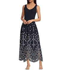 Lucy Paris Cara Scoop Neck Sleeveless Mixed Media Midi Dress