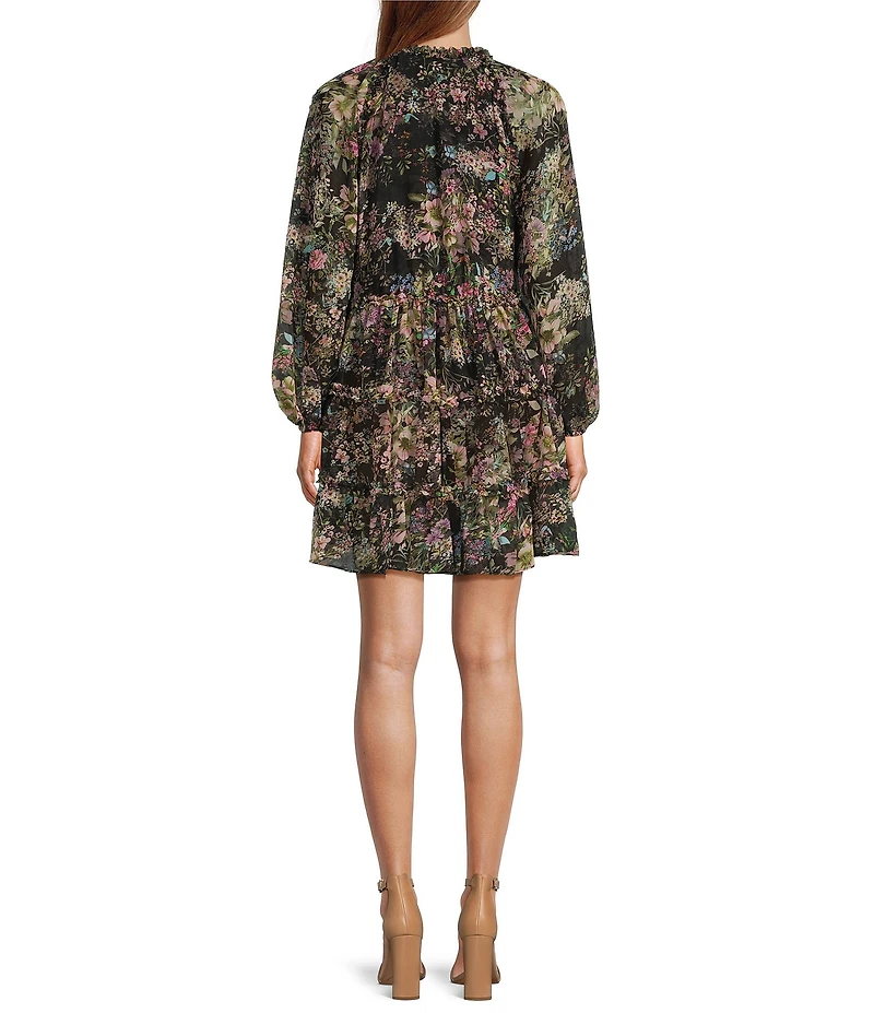 Lucy Paris Carmina Long Sleeve Chiffon V-Neck Dress
