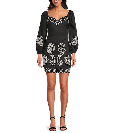 Lucy Paris Cartagena Embroidered Long Sleeve Mini Dress