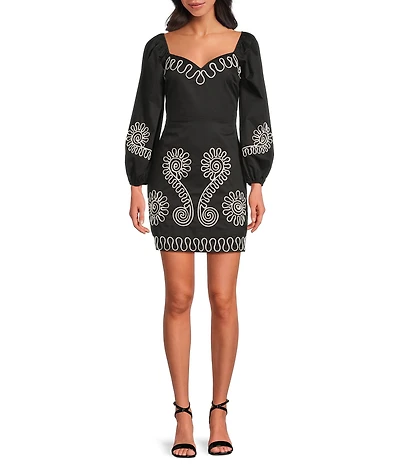 Lucy Paris Cartagena Embroidered Long Sleeve Mini Dress