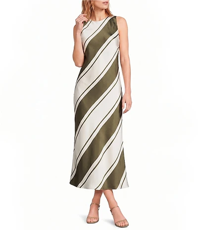 Lucy Paris Davina Stripe Print Crew Neckline Sleeveless Midi Dress