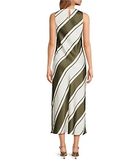 Lucy Paris Davina Stripe Print Crew Neckline Sleeveless Midi Dress