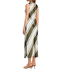 Lucy Paris Davina Stripe Print Crew Neckline Sleeveless Midi Dress