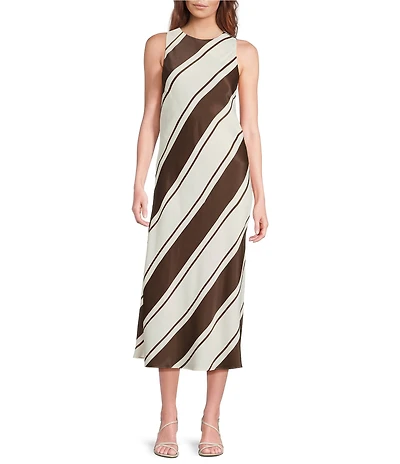 Lucy Paris Davina Stripe Print Crew Neckline Sleeveless Midi Dress
