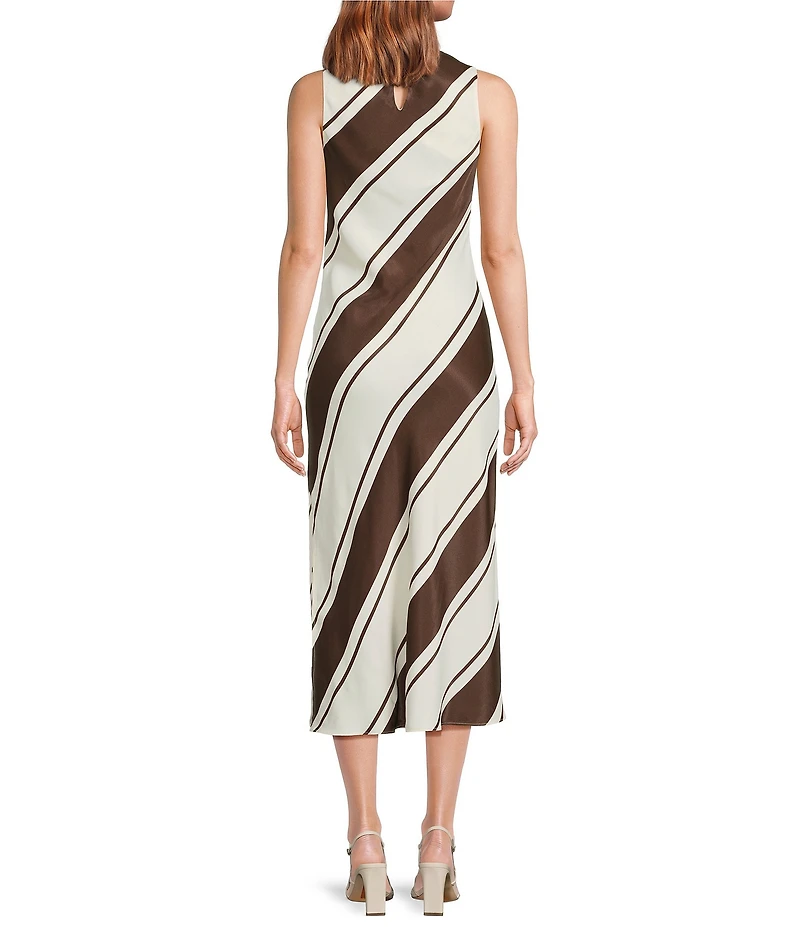 Lucy Paris Davina Stripe Print Crew Neckline Sleeveless Midi Dress