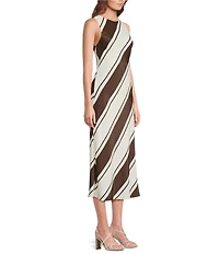 Lucy Paris Davina Stripe Print Crew Neckline Sleeveless Midi Dress