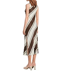 Lucy Paris Davina Stripe Print Crew Neckline Sleeveless Midi Dress