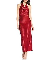 Lucy Paris Debbie Satin Halter Neck Sleeveless Chemise Midi Dress