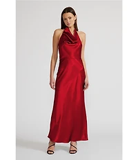 Lucy Paris Debbie Satin Halter Neck Sleeveless Chemise Midi Dress