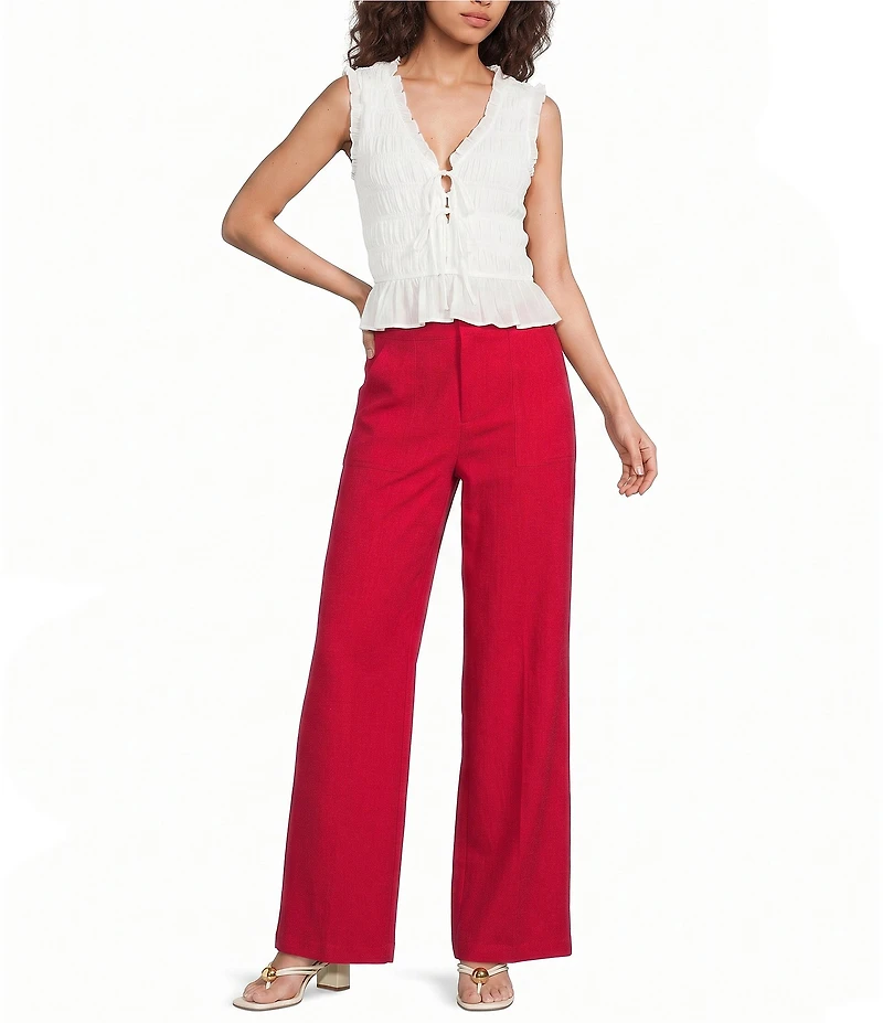 Lucy Paris Diana Flat Front Wide Leg Pocketed Pants