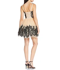 Lucy Paris Dolly V-Neck Sleeveless Lace Embroidered Tulle Mini Dress