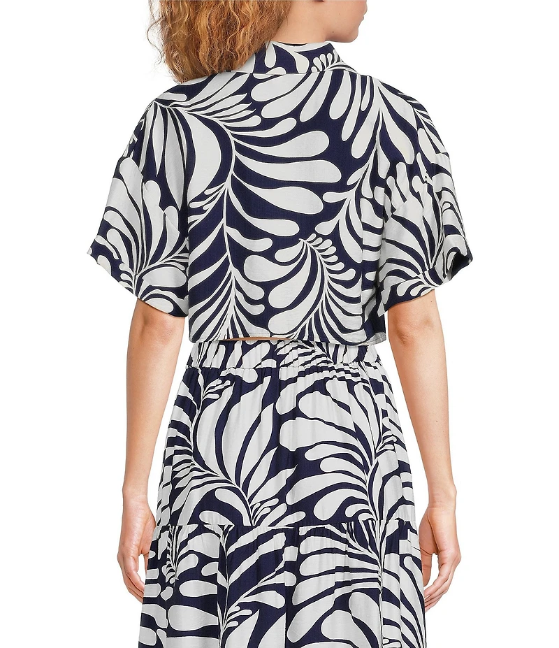 Lucy Paris Emily Woven Printed Collared V-Neck Short Sleeve Tie Front Coordinating Top