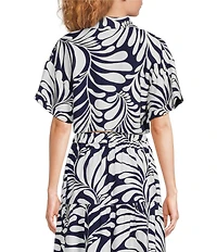 Lucy Paris Emily Woven Printed Collared V-Neck Short Sleeve Tie Front Coordinating Top