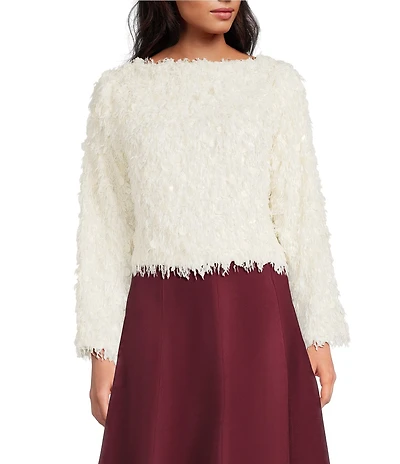 Lucy Paris Erna Crew Neck Long Sleeve Fuzzy Top