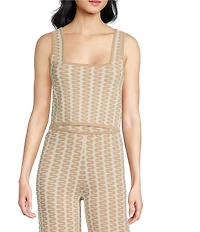 Lucy Paris Coordinating Fiji Geometric Print Square Neck Sleeveless Cropped Knit Tank
