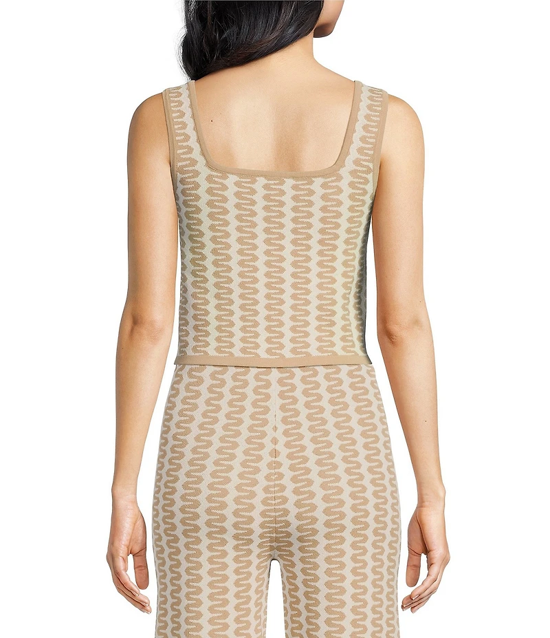Lucy Paris Coordinating Fiji Geometric Print Square Neck Sleeveless Cropped Knit Tank