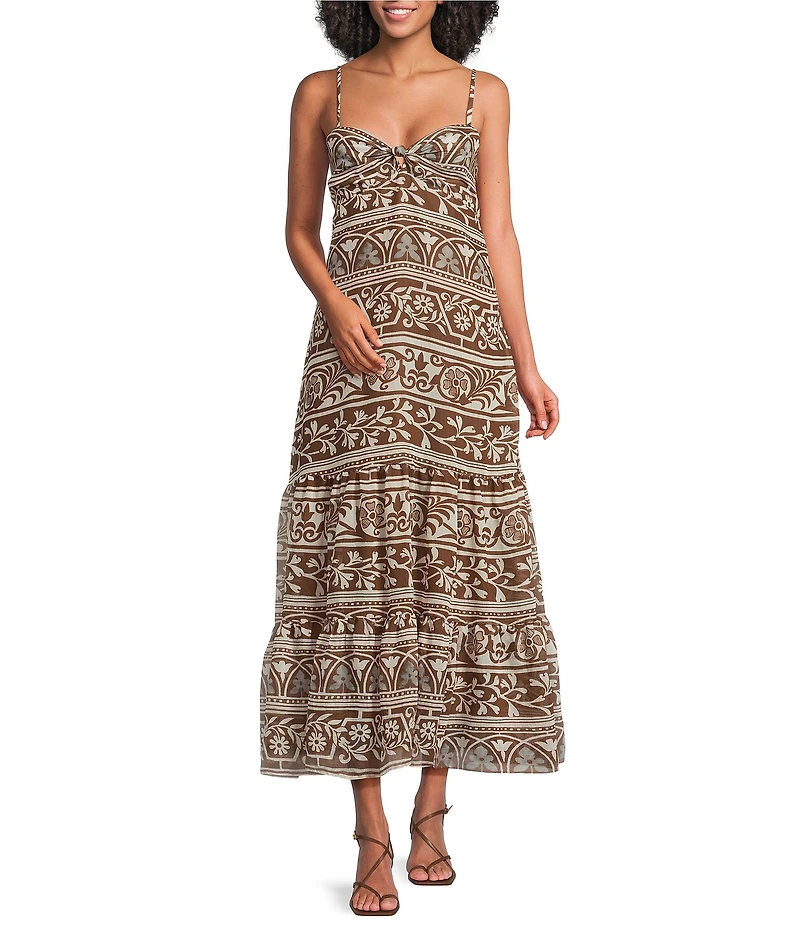 Lucy Paris Fiona Printed Sweetheart Neck Sleeveless A-Line Maxi Dress